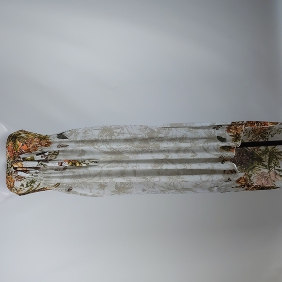 Women's Dress Size Med Cream Orange Butterflies Shirring Maxi High Low Hem Bow - Picture 2 of 10